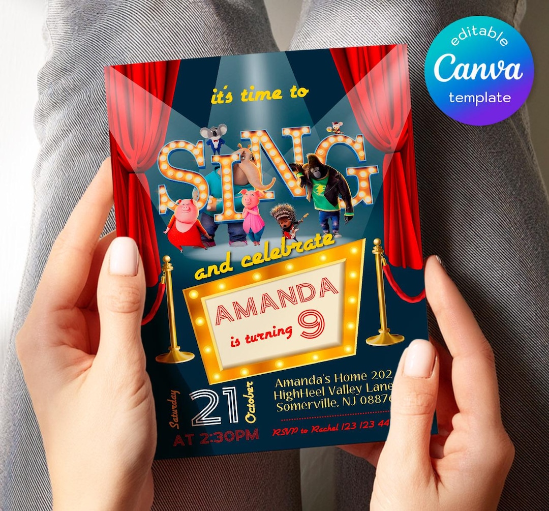 Editable Singer Invitation, Printable Sing 2 Birthday Invitation ...