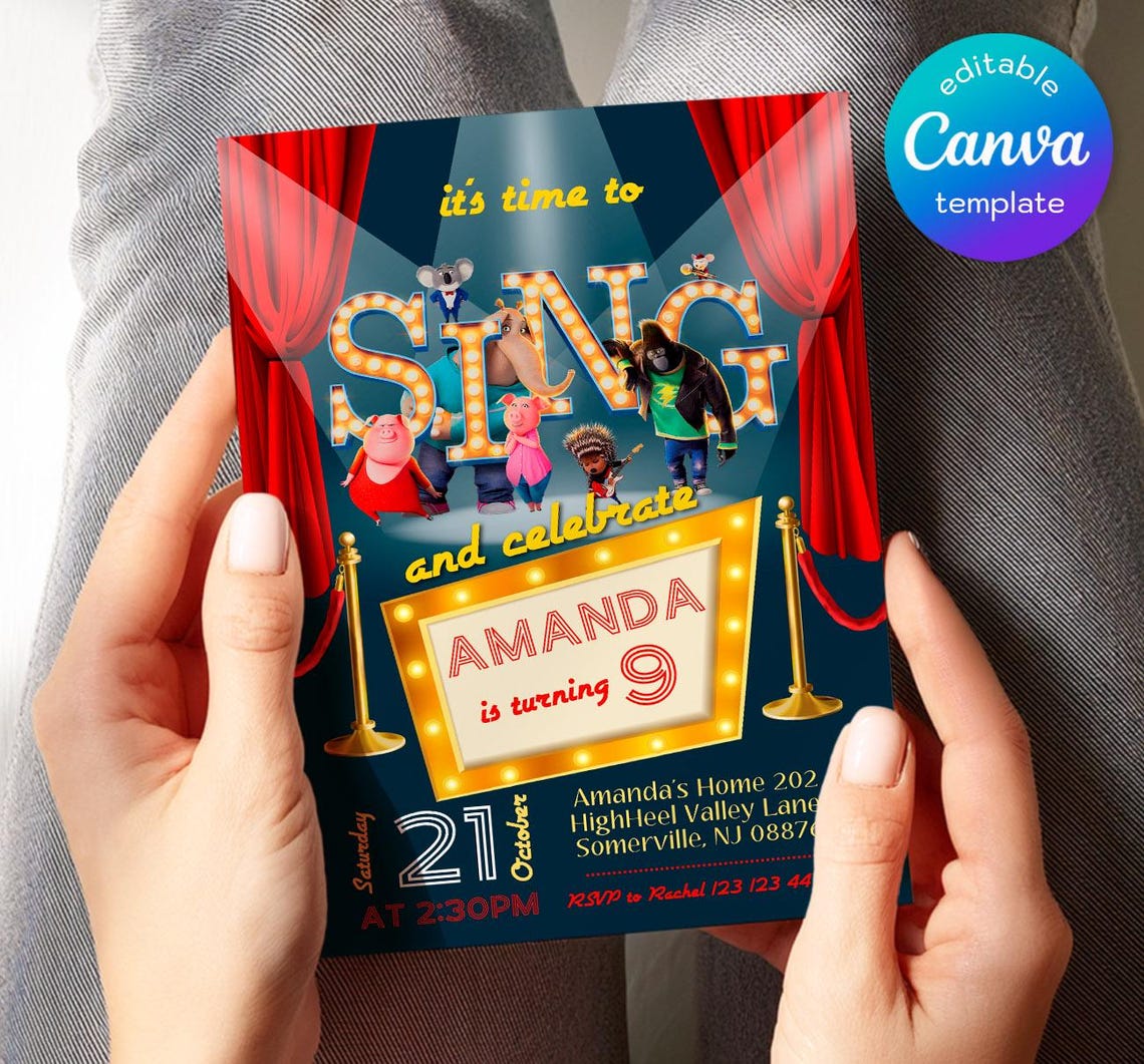 Editable Singer Invitation, Printable Sing 2 Birthday Invitation ...