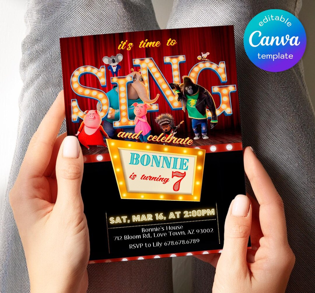 Editable Singer Invitation, Printable Sing 2 Birthday Invitation ...