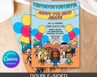 Toca Boca birthday invite, TocaBoca digital invite, Toca Boca Life Party, Video Game printable editable template, girl birthday invitation