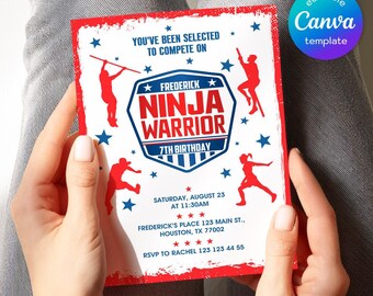 Printable American Ninja Warrior Digital Invitation, Warrior Birthday theme, Ninja Birthday, Climbing Editable invite, Australian Ninja