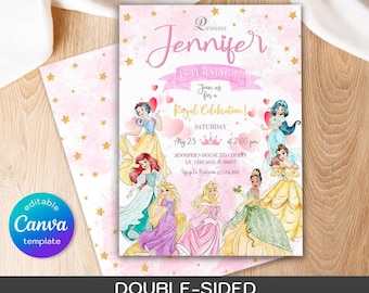 Princess birthday invitation, girl editable invite template, printable Castle invitation, Once Upon A Time Royal Party, instant download