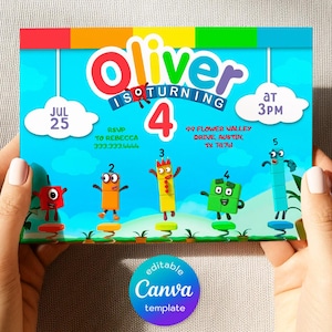 Numberblocks Birthday Invitation, Editable Printable Invitation, Numberblocks Birthday Party Invite, learn numbers first second party
