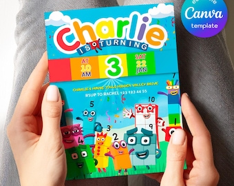 Numberblocks Birthday Invitation, Editable Printable Invitation, Numberblocks Birthday Party Invite, learn numbers first second party