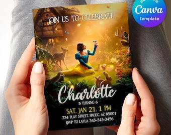 Princess Snow White birthday invitation, girl editable invite template, Castle printable invite, Once Upon A Time Royal Party, Snow White