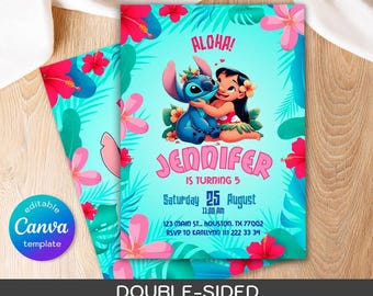 Printable editable Stitch invitation, Lilo and Stitch birthday invite, Stitch Party invite template, girl birthday, boy bday