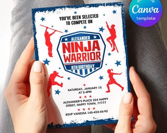 Printable American Ninja Warrior Digital Invitation, Warrior Birthday theme, Ninja Birthday, Climbing Editable invite, Australian Ninja