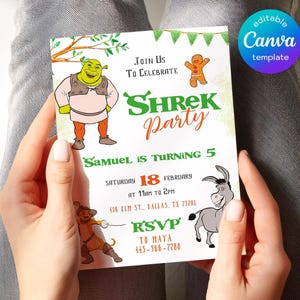 Shrek Birthday invitation, printable Shrek Invitation, Fiona Party Invite Template, Editable Invitation, boy girl birthday