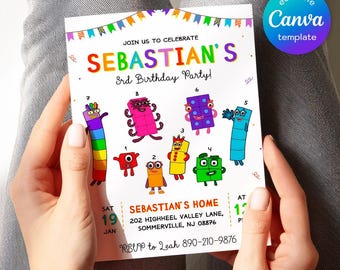 Numberblocks Birthday Invitation, Editable Printable Invitation, Numberblocks Birthday Party Invite, learn numbers first second party