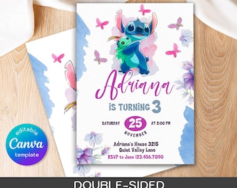 Printable editable Stitch invitation, Lilo and Stitch birthday invite, Stitch Party invite template, girl birthday, boy bday