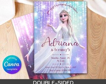 Princess Elsa invite, Frozen Anna invite template, girl birthday, printable birthday invitation, Frozen invitation, editable Winter invite