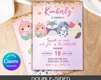 Squish invitation, printable birthday invitation, girl birthday invite, Squishmallow editable invitation, instant download, Squishy Party