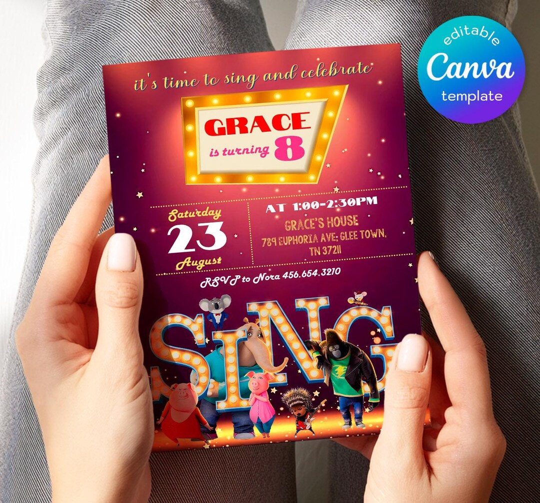 Editable Singer Invitation, Printable Sing 2 Birthday Invitation ...