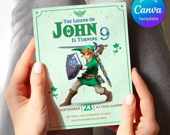 video gamer invite, Legend of Zelda birthday invitation, digital download, Zelda Tears of the Kingdom, birthday party, game on invitation