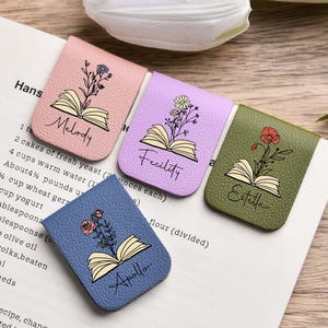 Custom Leather Birth Flower Magnetic Bookmark: Personalized Book Lover Gift