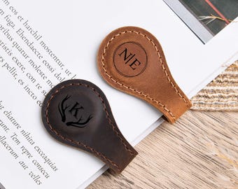 Personalized Leather Magnetic Bookmark,Custom Leather Magnet Book Clip,Design with Name or Initials, Unique Book Accessories for Him or Her