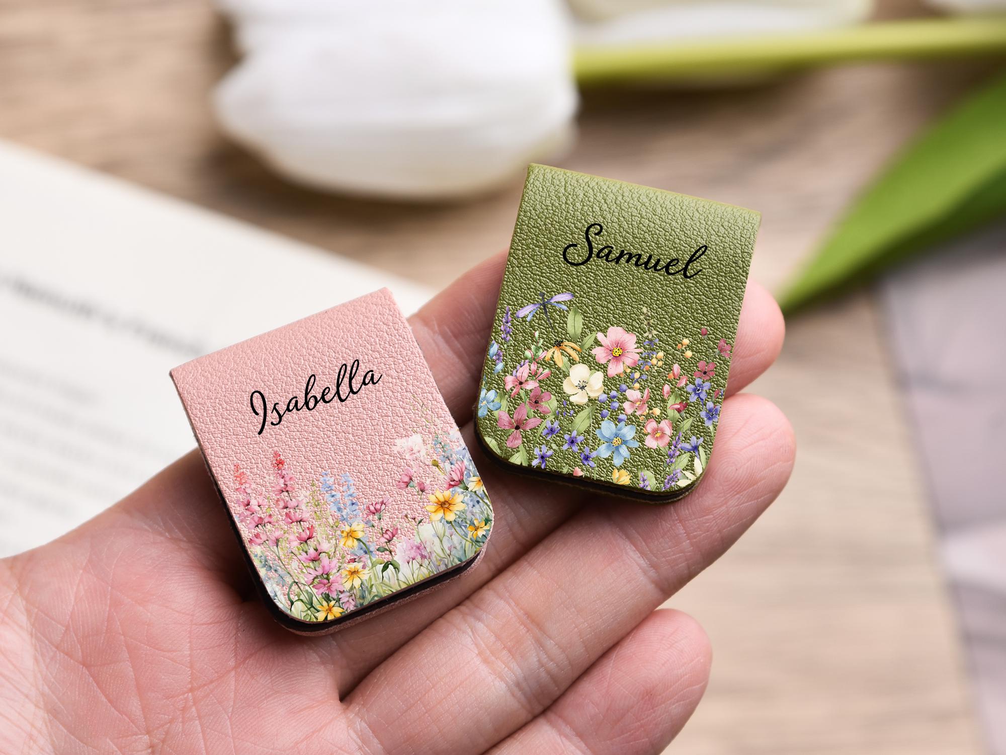 Personalized Magnetic Leather Bookmark, Floral Name Book Accessory, Birth Flower Bookmark, Book Lover Gift, Teacher Gift