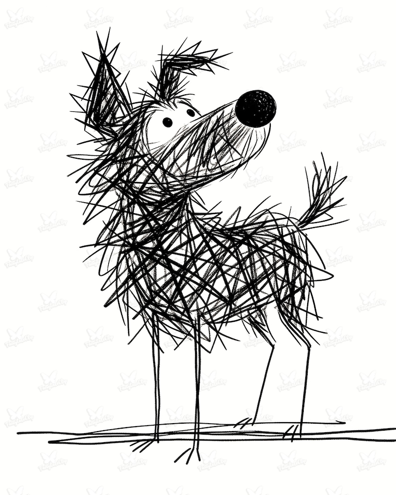 Funny Scribble Dog SVG, 10 Chaotic Doodle Creatures, Raw Line Art Puppy Clipart PNG, Anti-Aesthetic Dog Merch image 9