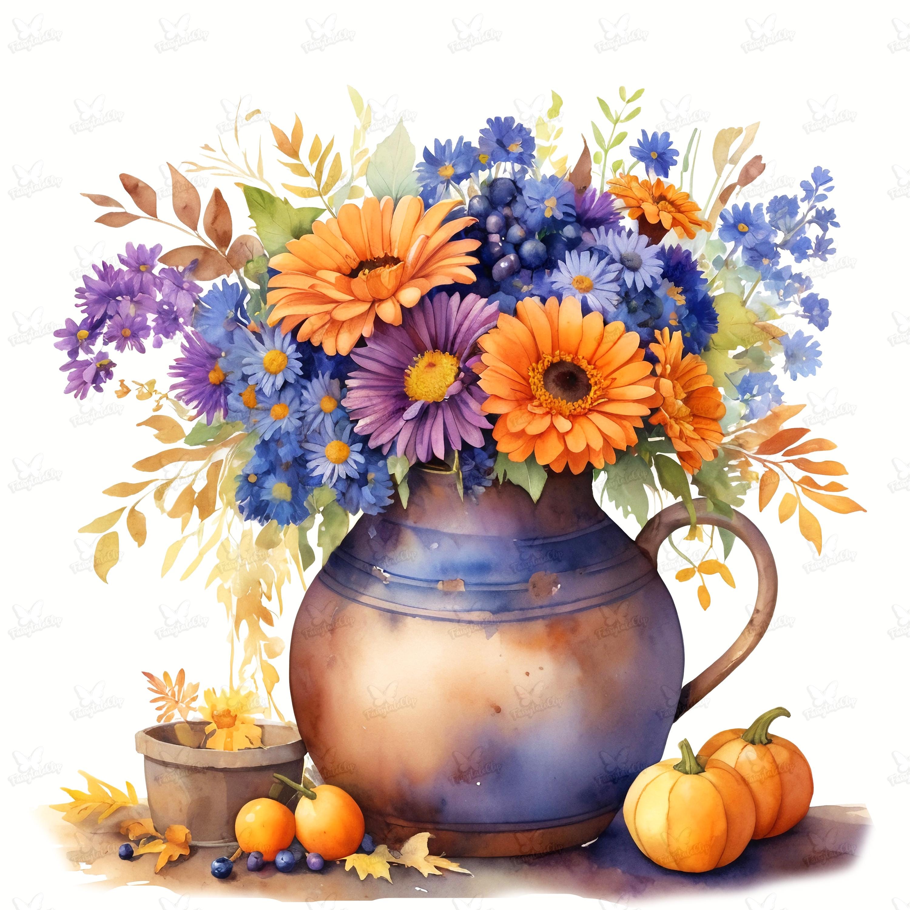 Elegant Fall Bouquet Clipart | Watercolor Autumn Flowers & Pumpkin 10 ...