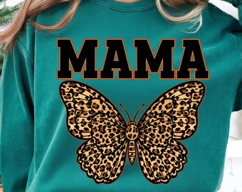 Mama Butterfly Sublimation PNG | Leopard Print Mom Shirt Design | Cheetah Butterfly Digital Download Art | Trendy Mothers Day Gift