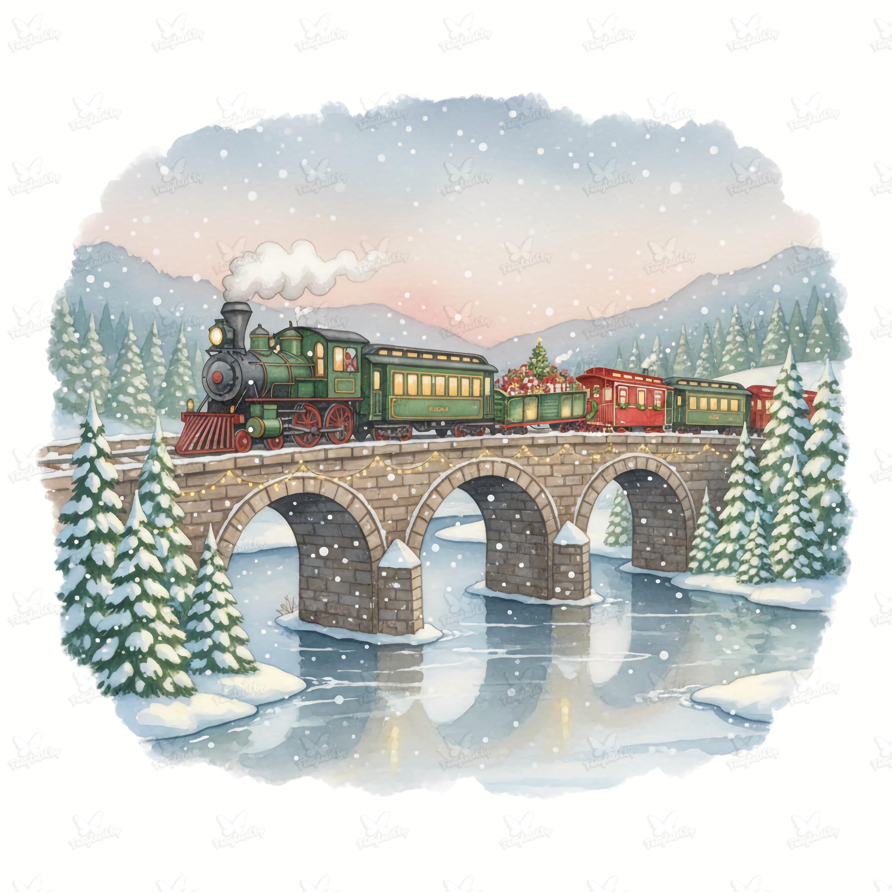 16 Watercolor Polar Express Clipart | Christmas Train PNG | Holiday ...