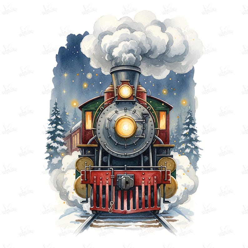 16 Watercolor Polar Express Clipart | Christmas Train PNG | Holiday ...