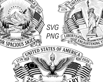Premium USA Patriotic SVG PNG Bundle | 12 Designs Vintage Engraving Style | 1776-2026 America 250th Anniversary Semiquincentennial