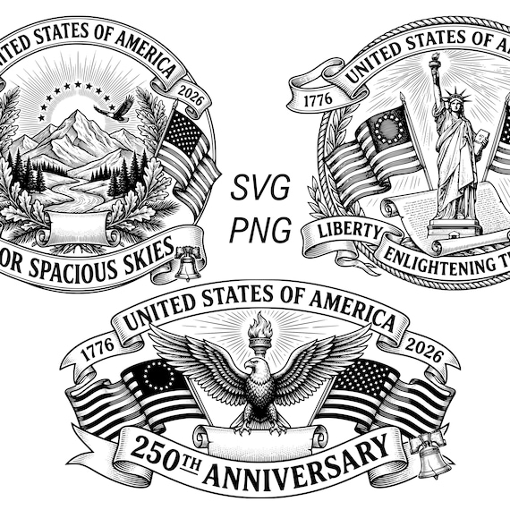 Premium USA Patriotic SVG PNG Bundle | 12 Designs Vintage Engraving Style | 1776-2026 America 250th Anniversary Semiquincentennial