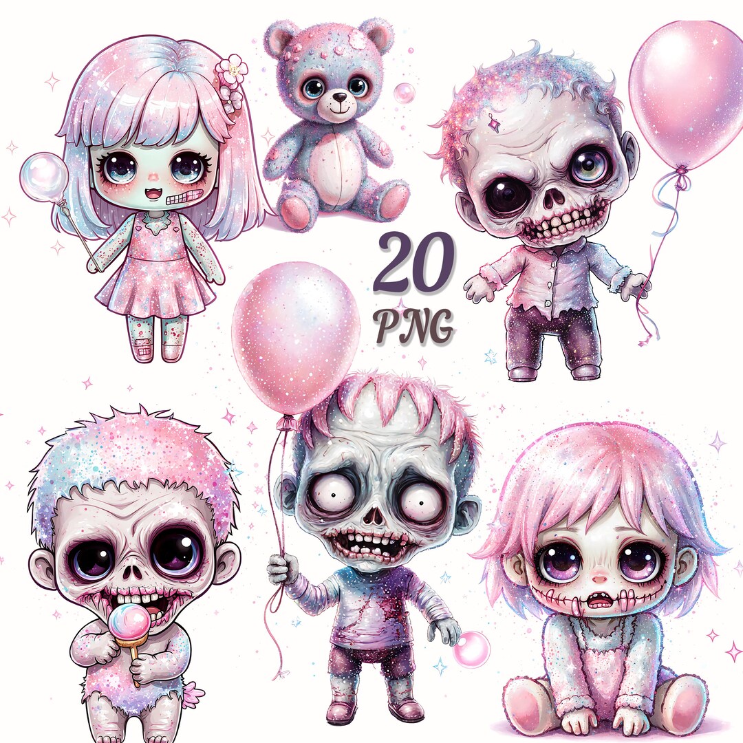 Creepy Cute Zombie Clipart: Pastel Goth & Kawaii Horror Art (20 PNG) - Etsy