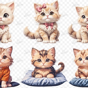 30 Cute Kitten Clipart, Kawaii Cat PNG | JPG Bundle, Watercolor Kittens ...