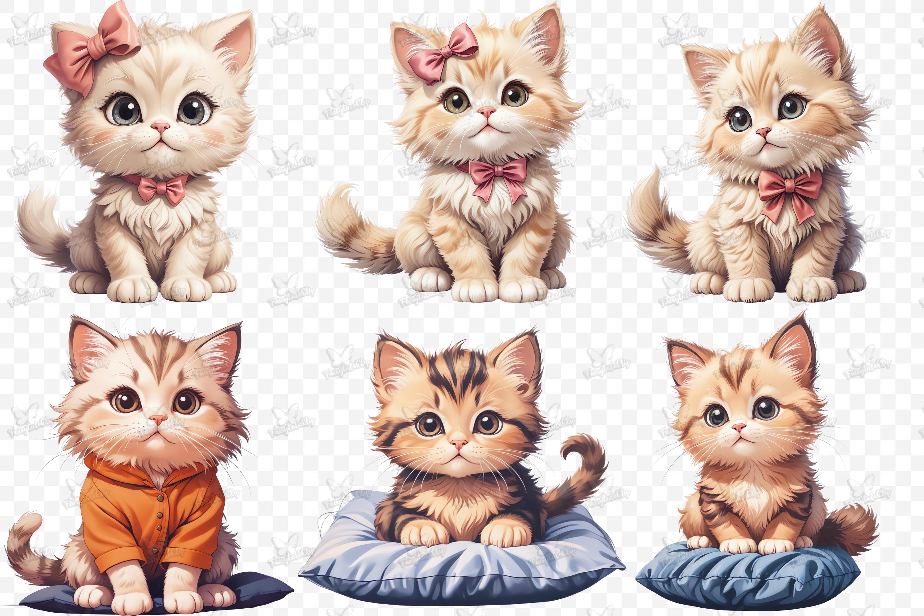 30 Cute Kitten Clipart, Kawaii Cat PNG | JPG Bundle, Watercolor Kittens ...