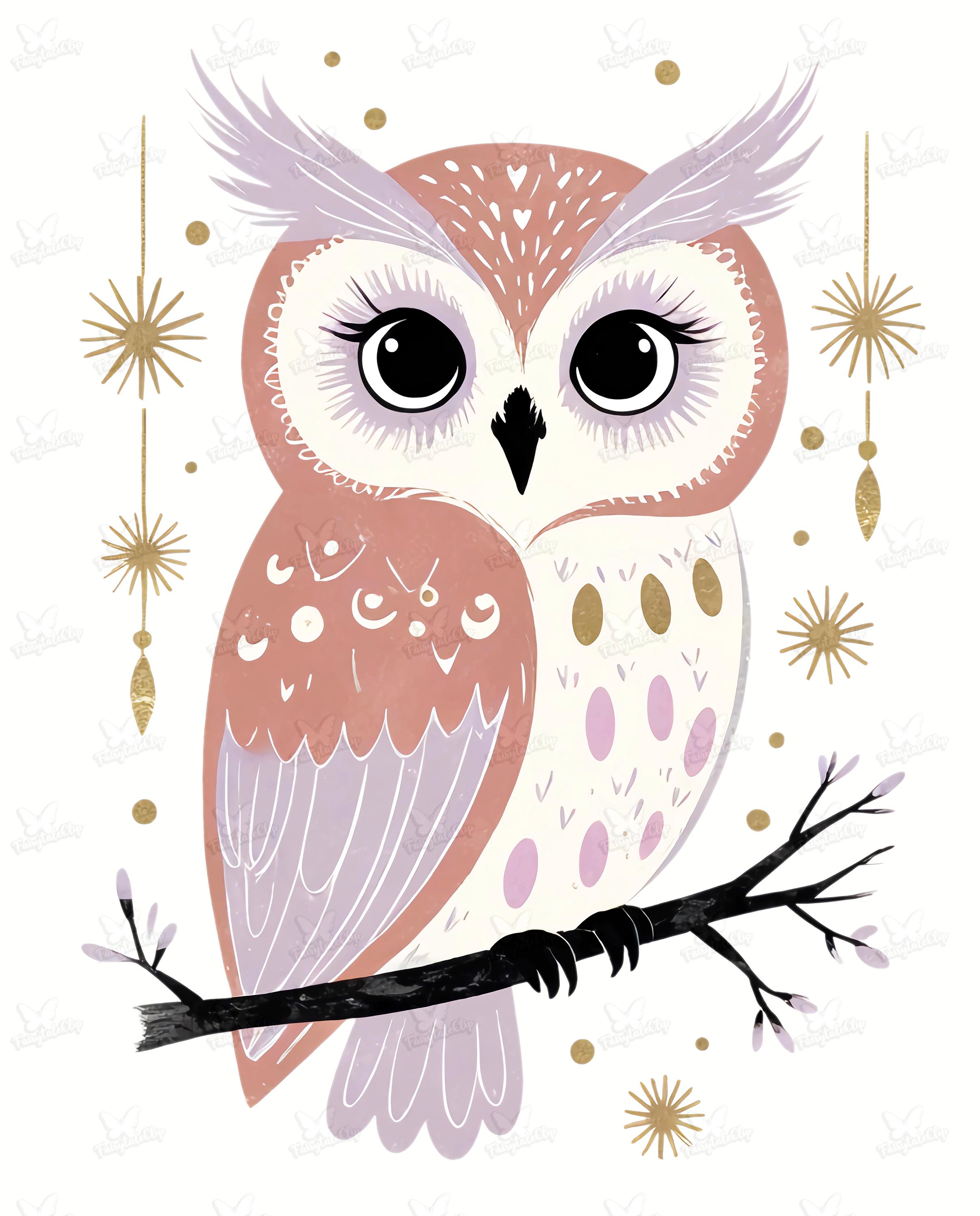 20 Boho Owl Clipart: Whimsical Forest Animals & Celestial Decor PNG