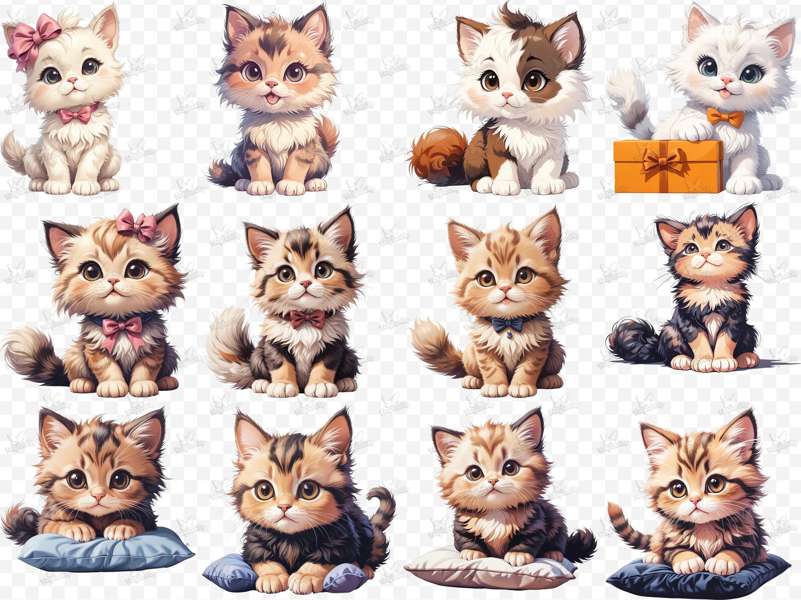 30 Cute Kitten Clipart, Kawaii Cat PNG | JPG Bundle, Watercolor Kittens ...