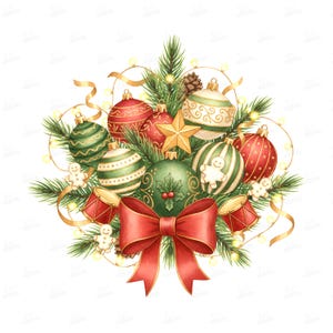13 Watercolor Christmas Clipart Bundle | Vintage Festive Ornaments Wreath PNG | Digital Sublimation Design | Classic Xmas Graphics