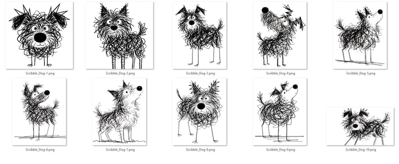 Funny Scribble Dog SVG, 10 Chaotic Doodle Creatures, Raw Line Art Puppy Clipart PNG, Anti-Aesthetic Dog Merch image 19