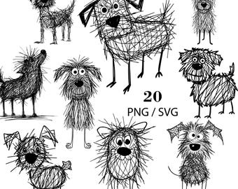 20 Absurdist Dog Scribble PNG SVG Bundle | Chaotic Doodle Art (Digital Download)
