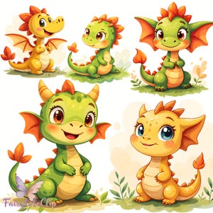 Clipart de dragão bebê fofo, dragão em aquarela 21 PNG, arte digital de criaturas fantásticas, sublimação de dragãozinho adorável, decoração de quarto infantil