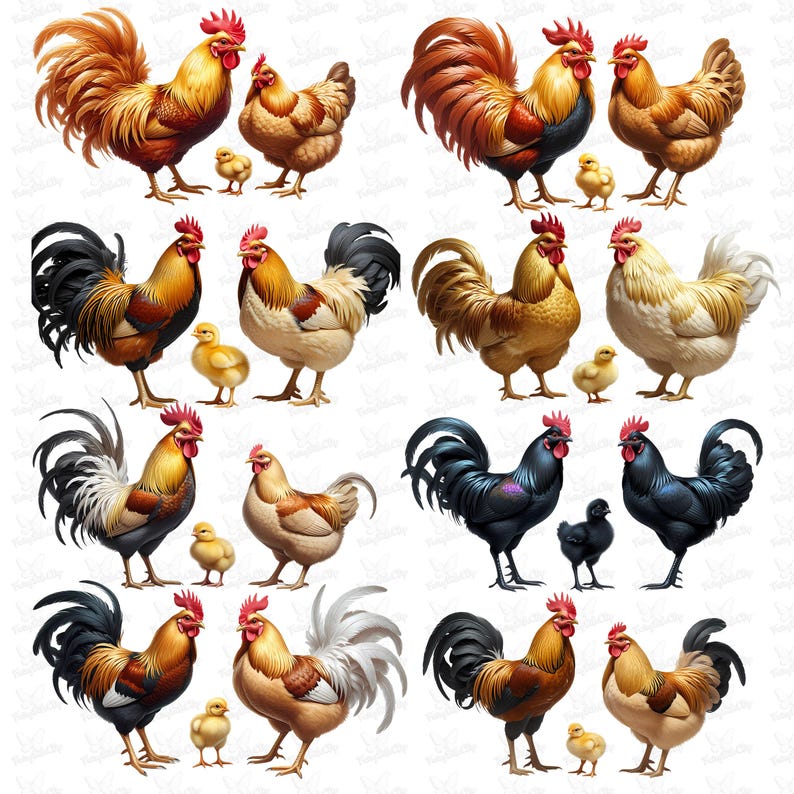 Watercolor Chicken Clipart: Farm Animal 30 PNG Bundle (digital Download ...