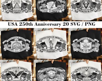 USA 250th Anniversary SVG PNG Bundle, Patriotic American History Clipart (20 Files)