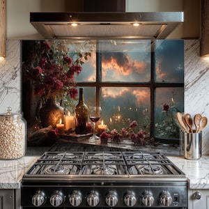 Gehärtetes Glas-Küchenhintergrund: Kerze & Wein-Design, hitzebeständig