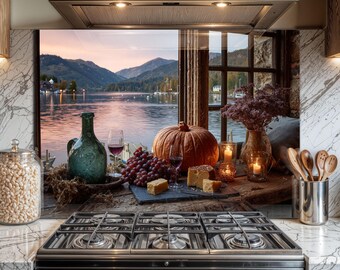 Tempered Glass Backsplash for Kitchen - Easy to Clean, Heat Resistant Stove Backsplash - Pumpkin Design