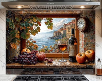 Tempered Glass Backsplash for Kitchen - Easy to Clean, Heat Resistant Stove Backsplash - Wine Design