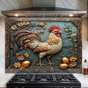 Protector contra salpicaduras de vidrio templado para cocina: fácil de limpiar y resistente al calor - Diseño de gallo