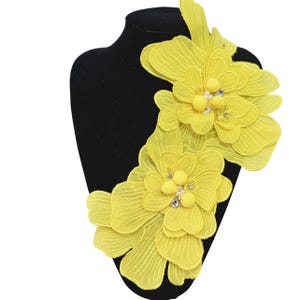 Yellow 3D Floral Lace Neck Applique – Embroidered Flower Bridal Dress Embellishment Available in Pink Red Black Turquoise