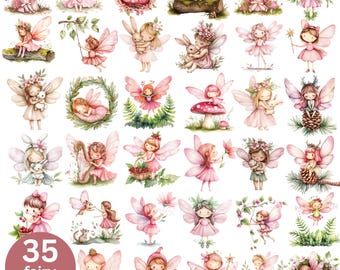 Watercolor Fairy Garden Clipart: Mushroom House, Princess PNG Bundle