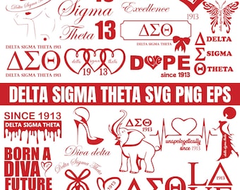 Delta Sigma Theta SVG-paket: DST 1913 Handtecken, Elefant Clipart