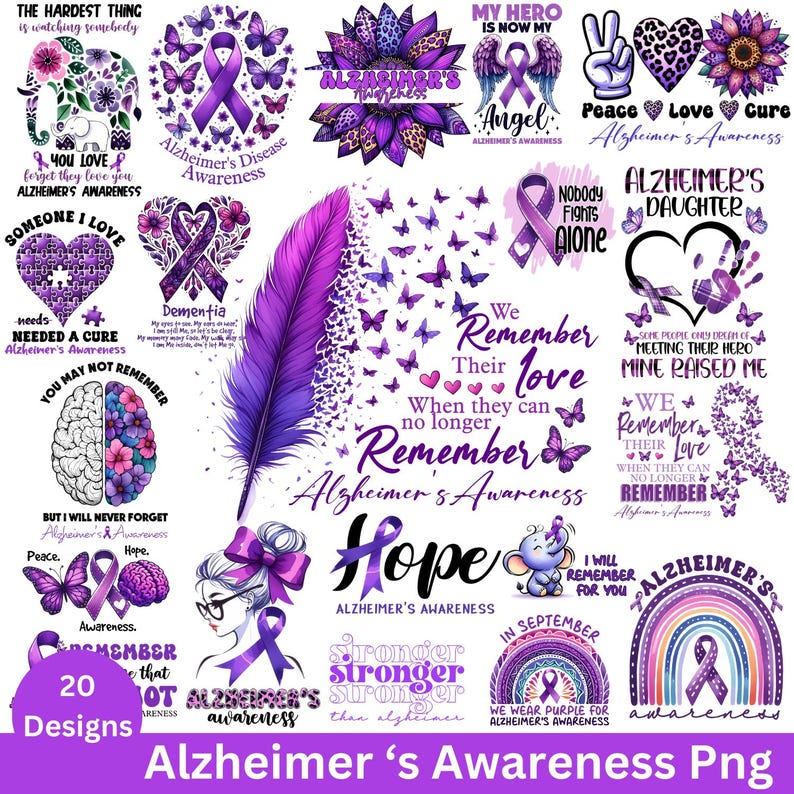 Alzheimer's Awareness PNG Bundle: Purple Ribbon Designs (digital ...