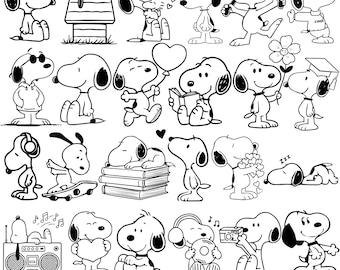Pacote de imagens Snoopy em SVG, PNG e EPS, conjunto de cliparts do cachorro dos quadrinhos Peanuts