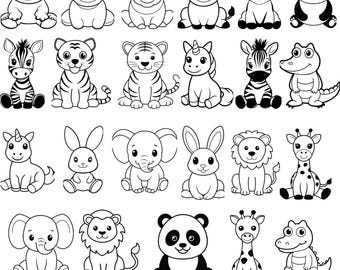 Doodle Animal SVG Clipart Bundle, Kawaii Forest Safari (svg, png, eps)