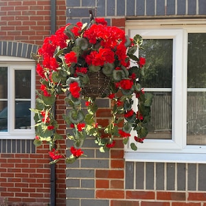 Geranium Hanging Basket | faux flowers | garden decor |